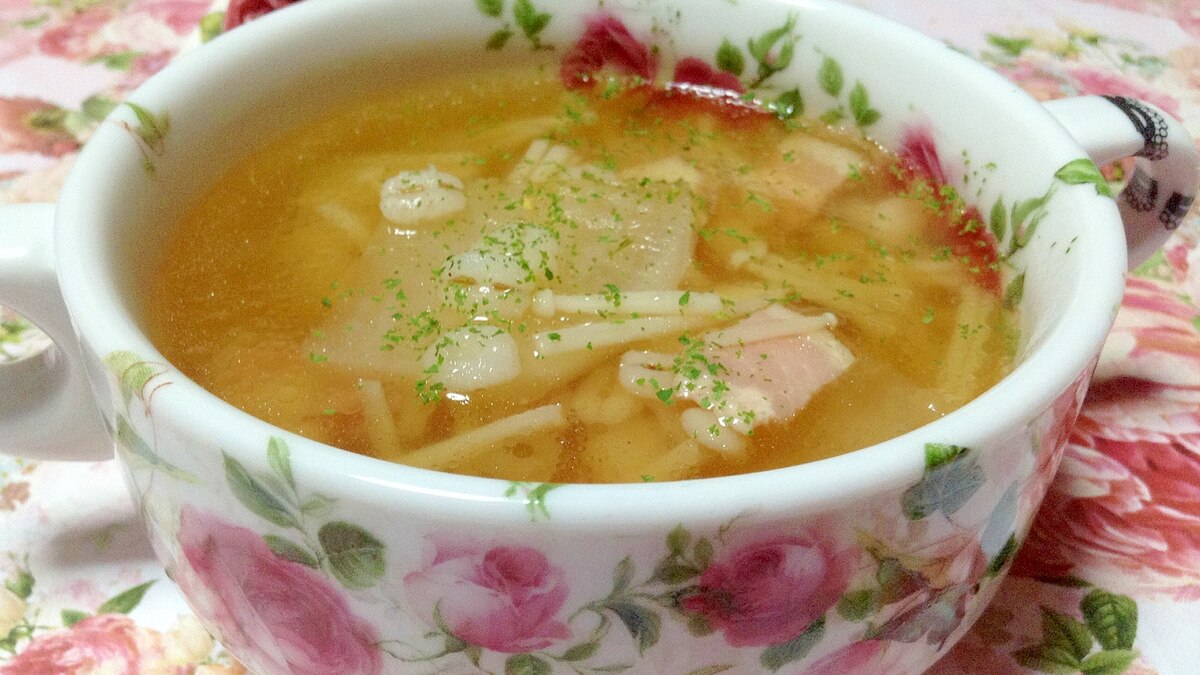 ベーコンと白菜とえのきと押し麦のスープ レシピ 作り方 By やなママ 楽天レシピ